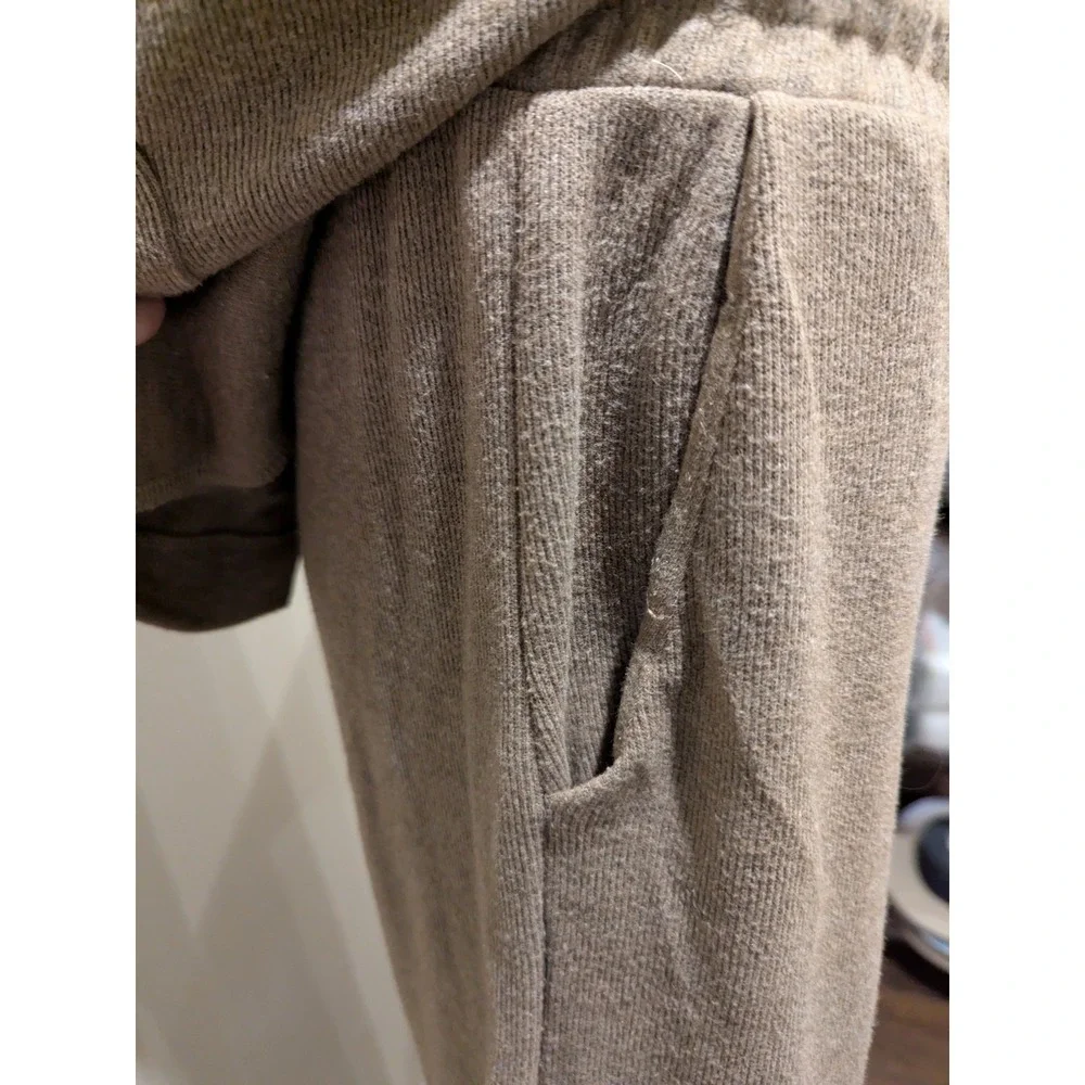 Zara Lounge Pants Beige Taupe Wide Leg Women's Size S Elastic Drawstring Pockets - Picture 5 of 9
